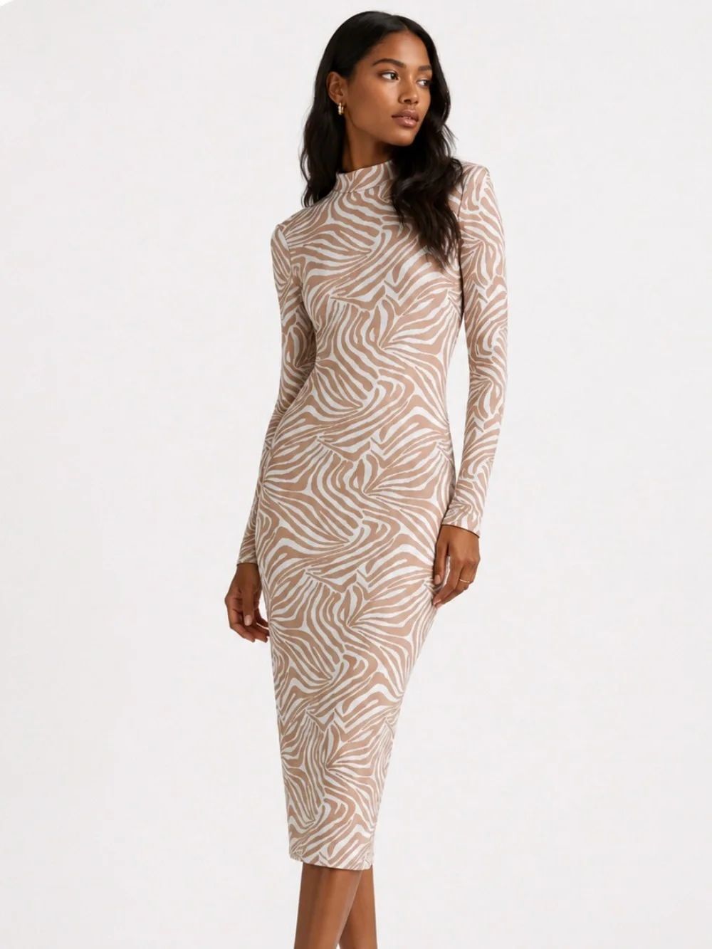 TED BAKER LONDON Beige Zebra-Print Long Sleeve Knit Dress Size 1 / US4